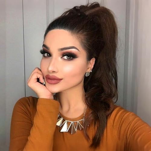 Short Clip In Ponytail Hair Extensions with Claw Clip, 10" Dark Brown Synthetic Pony Tail for Women & Girl, Cheer Hairpiece Attached