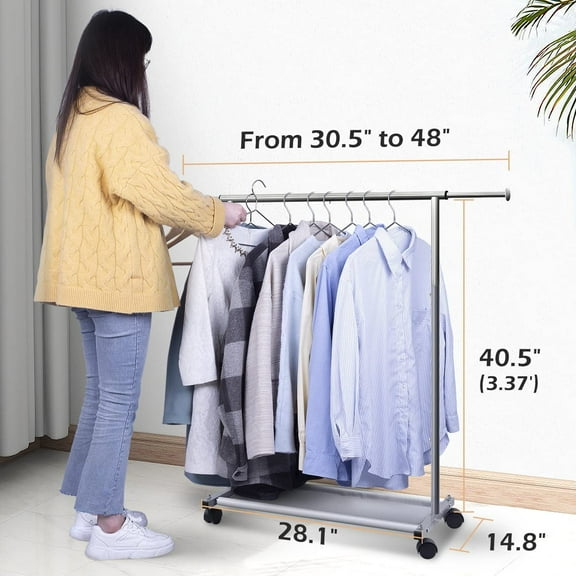 Short Clothing Racks for Hanging Clothes with Bottom Shelves and Wheels Heavy Duty Rolling Clothes Rack Kids Clothing Rack for Adult Coat, Closet, Wardrobe