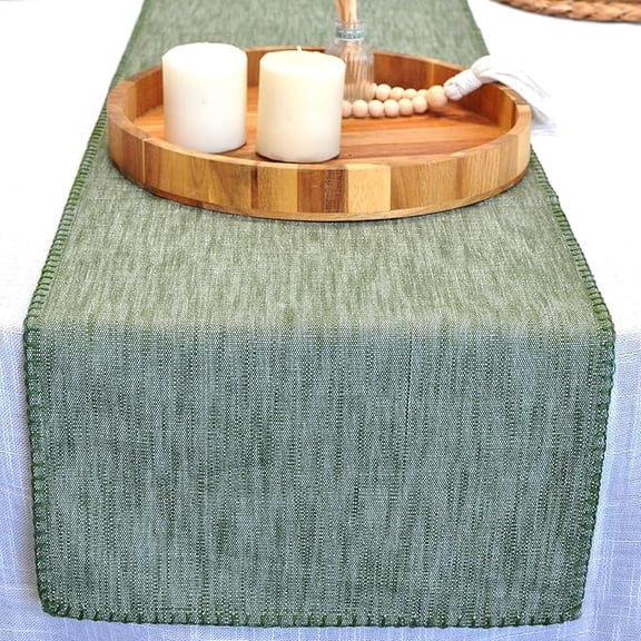 Short Coffee Table Runner Organic Cotton Modern Kitchen Table Runner With Decorative Stitch at Edge Dresser Scarf Dining Table Washable Cloth Small Table Runner Furniture Top Cover 14"x48" Green
