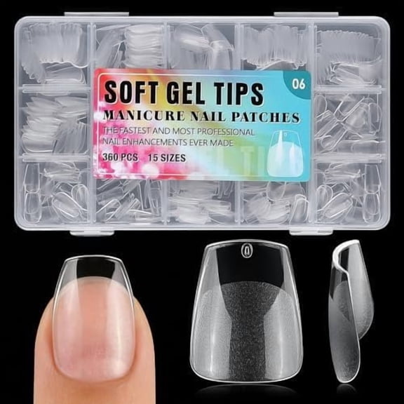 Short Coffin Tips, 360 count Gel Tips Coffin Short Nails, Full Cover Clear 15 Size Nails Tips for Extensions, Press Nails Making