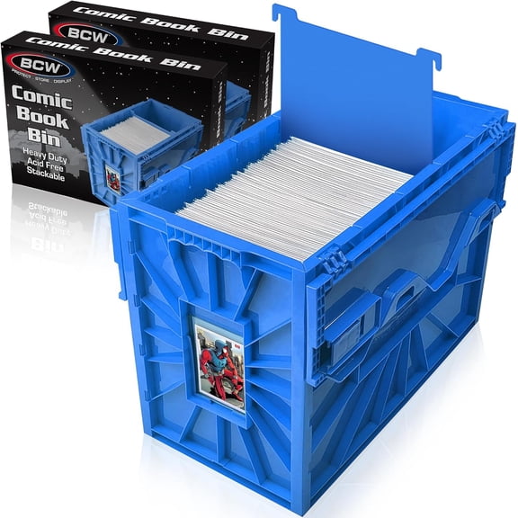 Short Comic Storage Bin | Holds 150 Issues | Stackable Acid-Free Plastic Organizer | Blue | 2 Pack