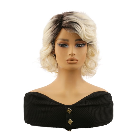 Short Curly Blonde Pear Blossom Perm Hair Wig with Slanted Bangs for Women - Natural Look and Comfortable Fit