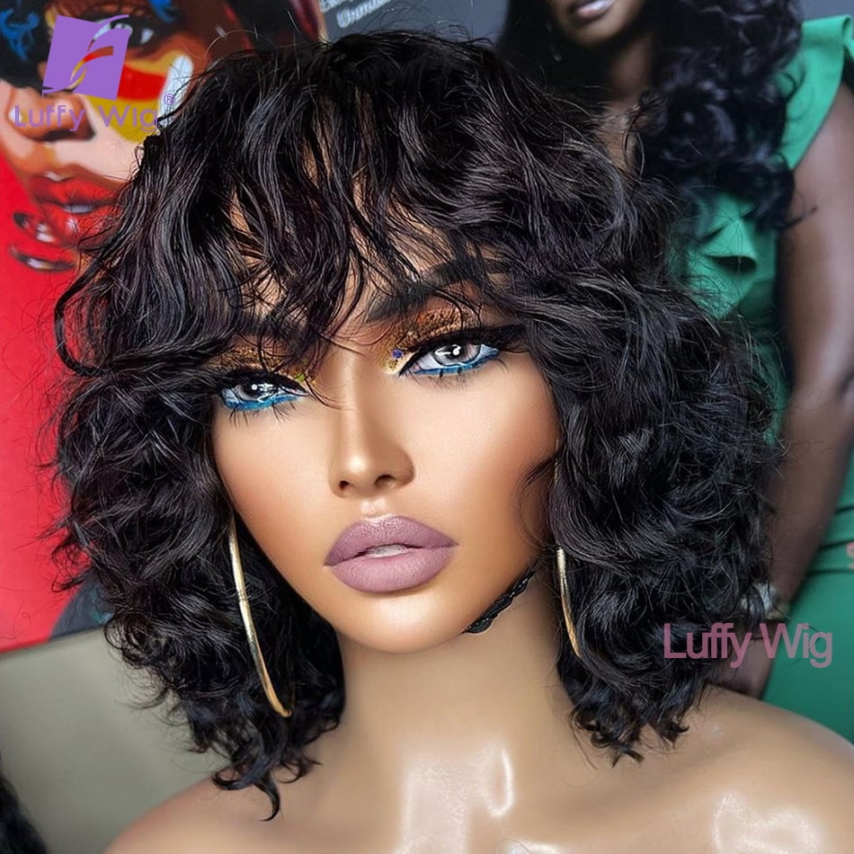 Curly Wig With Bangs Human Hair