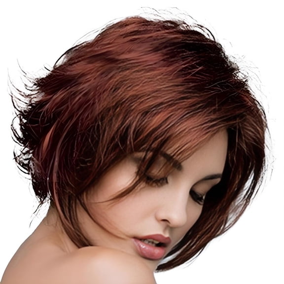 Short Curly Chestnut Red Wig for Women - High Temperature Silk, Elegant Maroon Color with Bangs