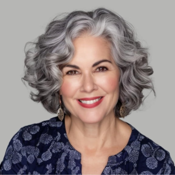 Short Curly Gray Wig for Women - Natural Silver Wave Synthetic Heat Resistant Hair Wig Fluffy Layered Bob Wig Hairpiece for Cosplay Mature Style