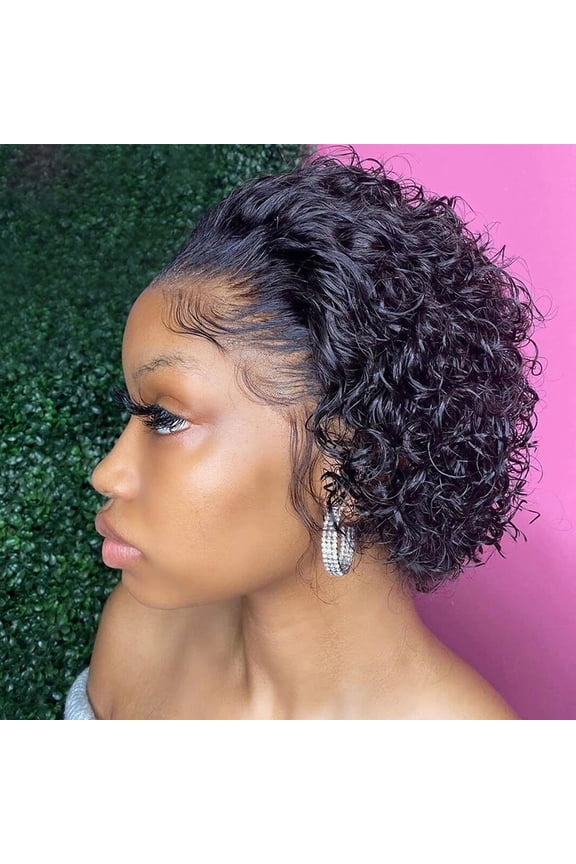 Short Curly Pixie Cut Wig 13X1 Lace Front Human Hair Wigs for Women Bob Wigs Suncolor Hair Pelucas Cortas Rizadas