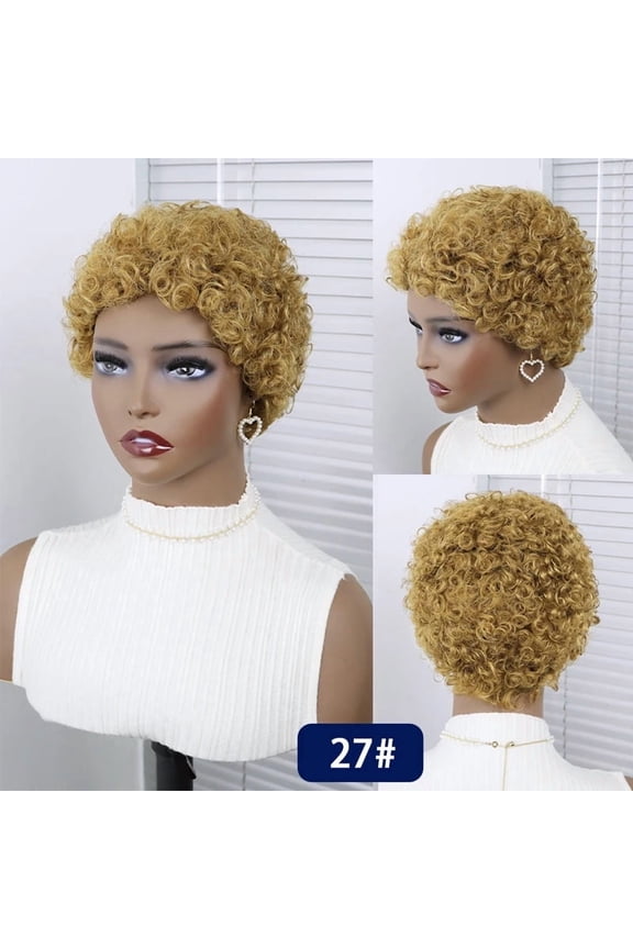 Short Curly Pixie Cut Wig Human Hair Wig for Black Women Full Machine Made Human Hair Short Wig Human Hair Glueless Wig Layered None Lace Wig