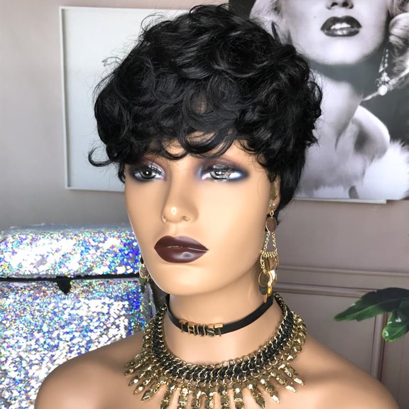 Short Curly Pixie Cut Wig Human Hair for Black Women Short Human Hair Pixie Cut Glueless Wig Short Wigs Natural Curly Natural Black
