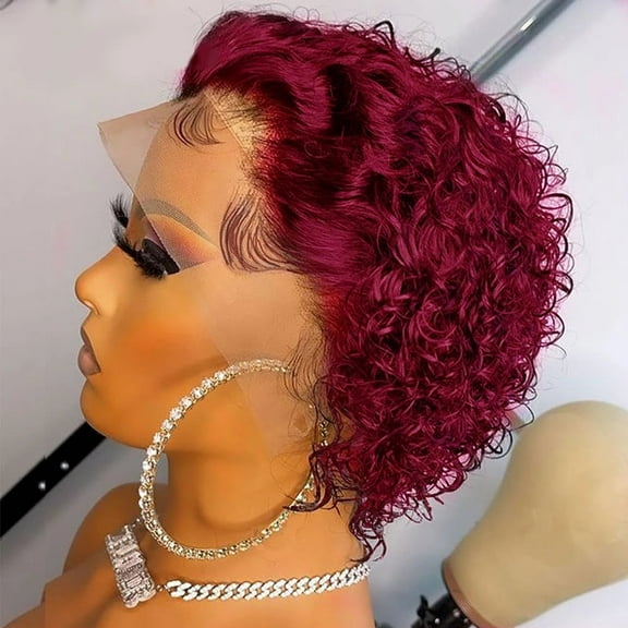 Short Curly Pixie Cut Wigs 6 Inch 13x1 Lace Front Wig Human Hair Short Curly Human Hair Wigs for Women Pixie Wigs #99J