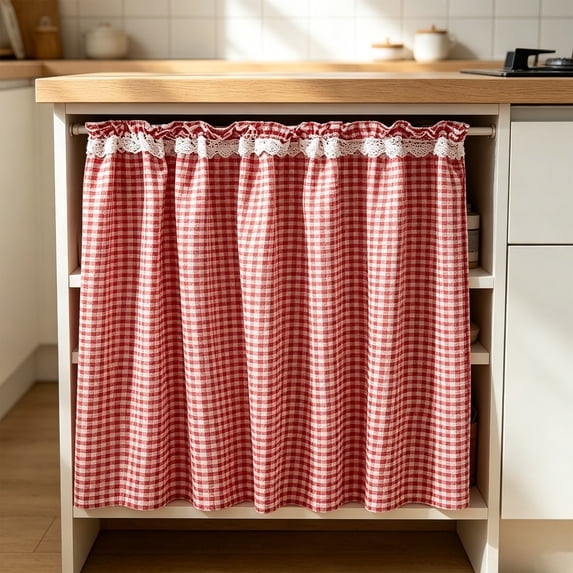 Short Curtain Panel, Cabinet and Window Curtain, Cloth Polyester Decorative Drapery, for kitchen, cabinet and small-window decor
