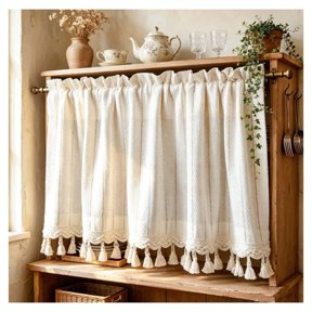 Short Curtain for Small Window,Farmhouse Rod Pocket Half Window Panel, For Kitchen Bedroom Bathroom