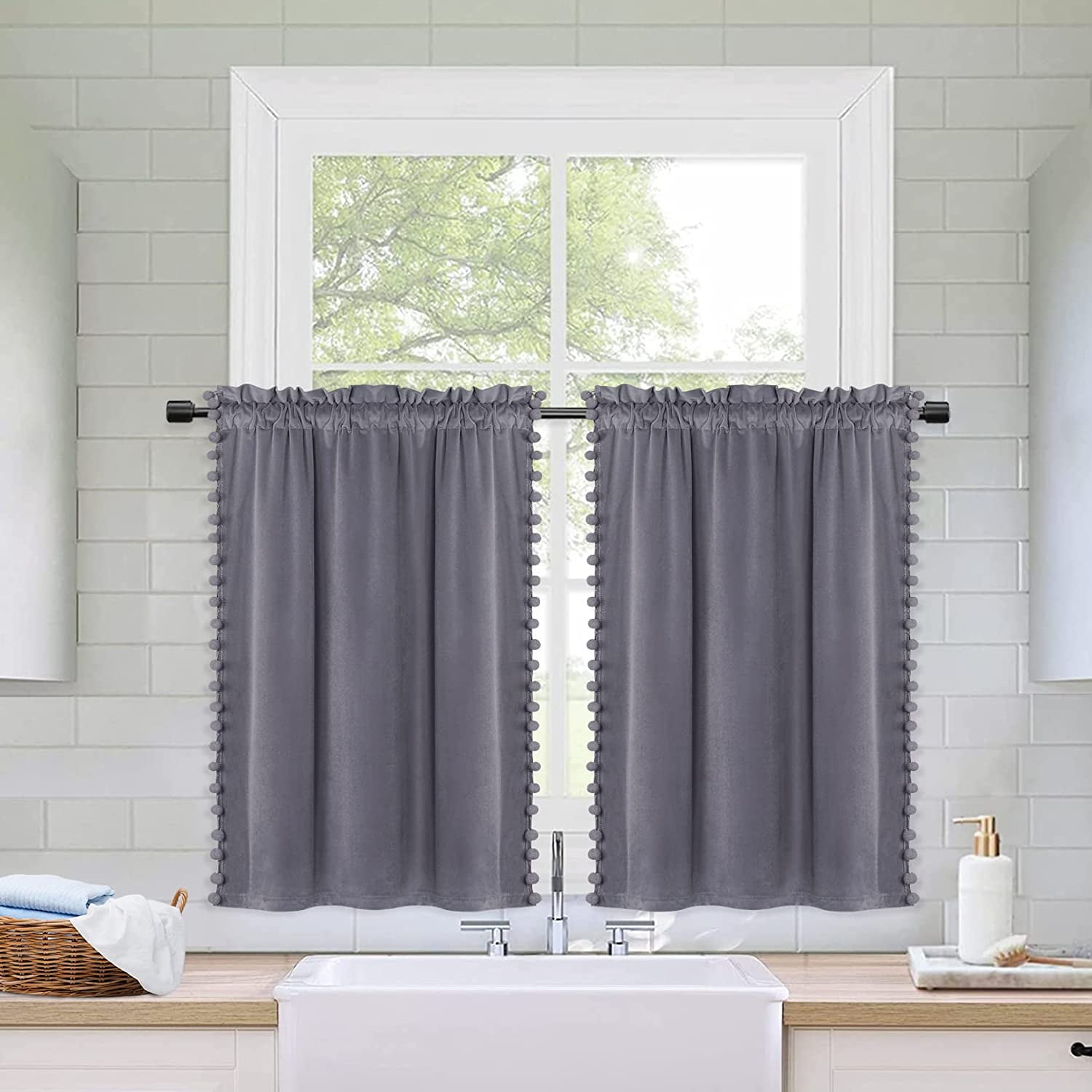 Short Curtains Gray Half Window For Bedroom Small Curtain Tiers Windows Soft Velvet Panels Bathroom Shades Treatments Set 26 W X 30 L Grey 2pack