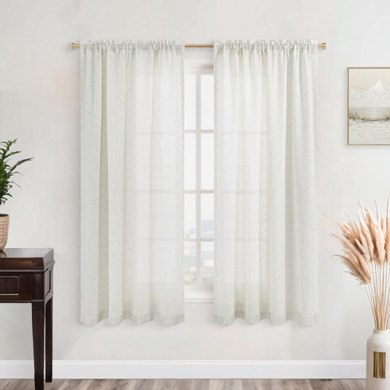 Short Curtains for Bedroom Small Windows,Sheer Linen Privacy Curtain 54 ...