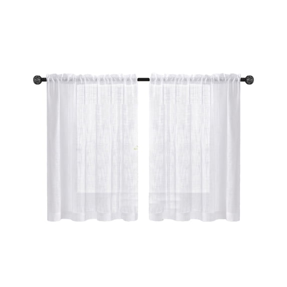 Short Curtains for Small Bathroom Window Kitchen Set of 2 Pack Faux Linen Look Sheer Opaque Curtains