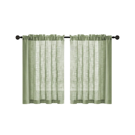 Short Curtains for Small Bathroom Window Kitchen Set of 2 Pack Faux Linen Look Sheer Opaque Curtains