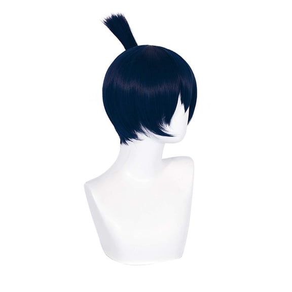 Short Dark Blue Wig for Boys Men Cosplay Wig Unisex Anime Straight Halloween Party Wigs With Clip-in Ponytail Bangs + Cap