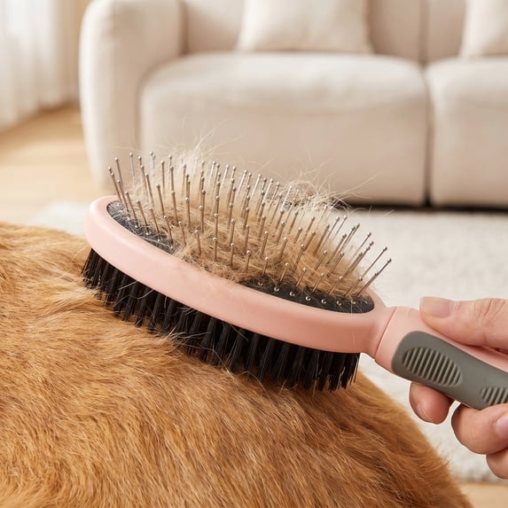 Short Dog Brush for Shedding Double Sided Pet Grooming Brush for Dogs and Cats 9 X 2.5 X 1.5 Inch Pink 1 Pack