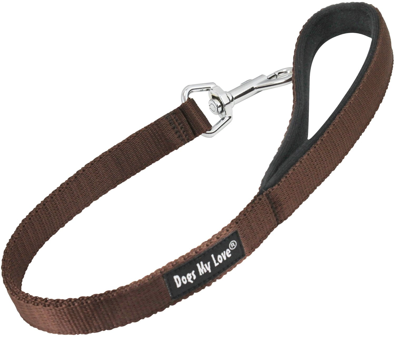 Short Dog Leash Padded Handle Wide Nylon Traffic Lead 22" Long Brown