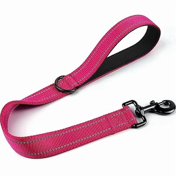 Short Dog Leash with Padded Handle, Heavy Duty Traffic Lead for Medium Large Breed Close Control, Reflective Nylon Dog Training Leash, 2FT, Hot Pink