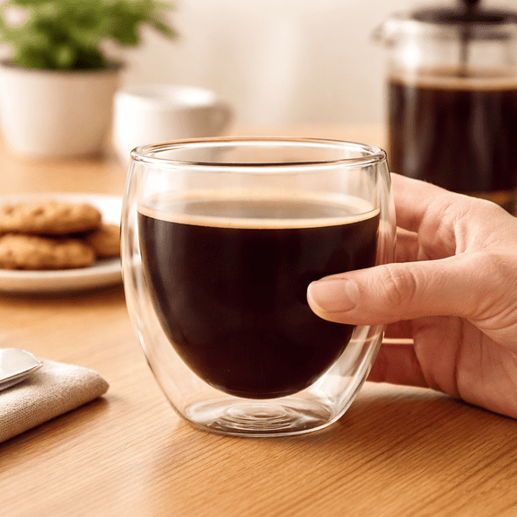 Short Double Wall Glass Cup