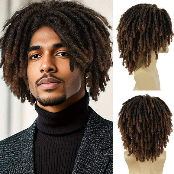 Short Dreadlocks Wigs for Men Ombre Brown Braided Wig with Bangs Color:T1B/30