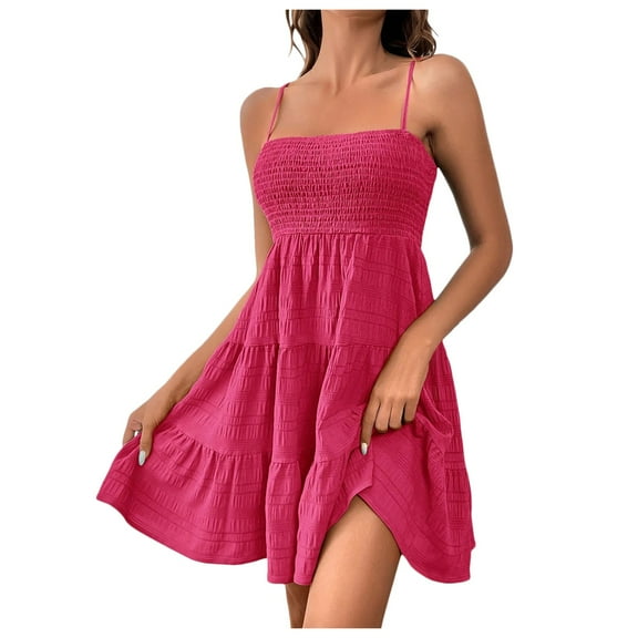 Short Dress Solid Ruffle Hem Short Dress Sleeveless Summer Mini Sexy Dress