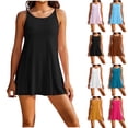 thumbnail image 1 of Short Dresses for Women Summer Plus Size Pleated Solid Color Sleeveless Crew Neck Suspender Dress for Summer Outdoor Beach Vacation, 1 of 8