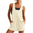 thumbnail image 1 of Short Dungarees For Women Adjustable Shoulder Straps Sleeveless Rompers with Front Pocket Maternity Jumpsuit Beige M, 1 of 7