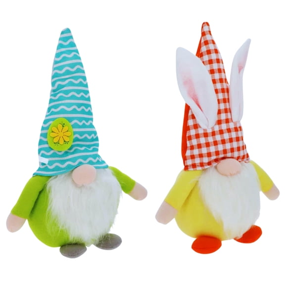 Short Easter Gnomes Decor 16", Elf Bunny Tabletop Figurines, Spring Shelf Party Centerpiece, 2 Pack