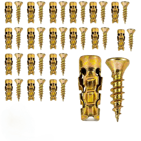 Short Expansion Screw Set, Cabinet Hinge Repair Screws with Wall Anchors for Stripped Thread Restoration, Heavy Duty Door Fastening Hardware for Wood Cabinets and Furniture