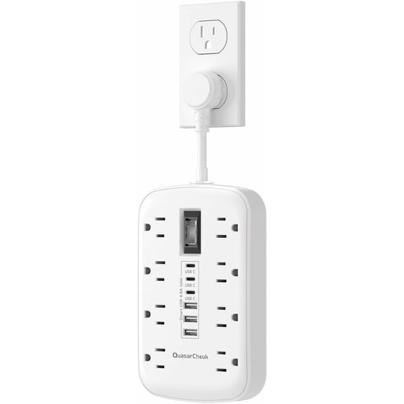 Short Extension Cord 2 inch, Small Power Strip Flat Outlet Extender Sur Protector with 8 AC Outlets 6 USB (5V/4.8A 24W), Mini Extension Cord Flat Wall Plug for Home Office Dorm Kitchen Bathroom