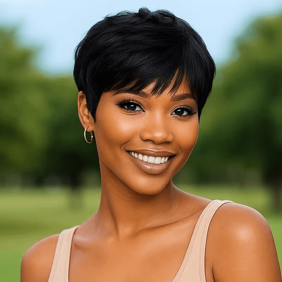 Short Fairy Style Wigs for Women, 150% Density Brazilian Virgin Human Hair, Machine-Made Rose Net Cap, Glueless, Wear And Go,Quick Style Change, Perfect for Fashion Lovers