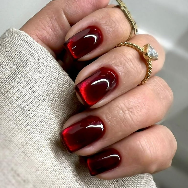 Squared Burgundy press on nails
