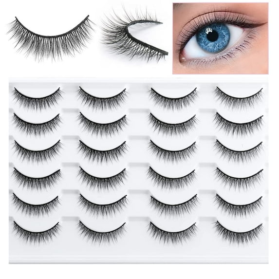 Short False Eyelashes Natural Look Wispy Strip Lashes Pack 11mm 12Pairs Small Lashes 3d Mink Eyelashes Reusable Lightweight Short Natural Eyelashes