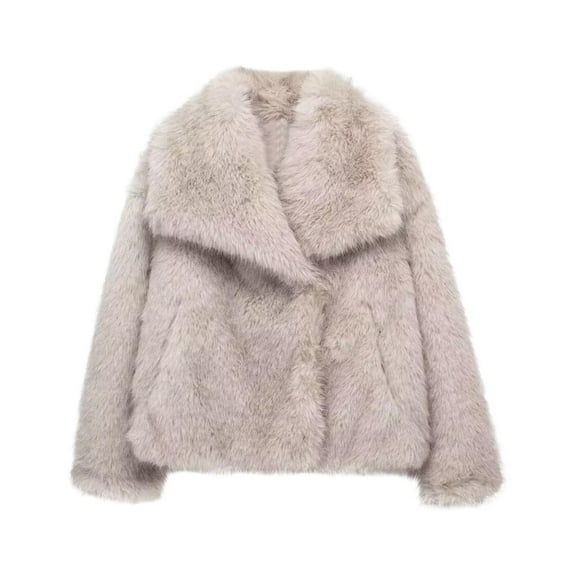 Short Faux Fur Jacket for Women Lapel Cardigan Winter Fluffy Outwear Coat for Evening Dresses Silver M