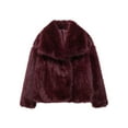thumbnail image 1 of Short Faux Fur Jacket for Women Lapel Cardigan Winter Fluffy Outwear Coat for Evening Dresses Wine XS, 1 of 3