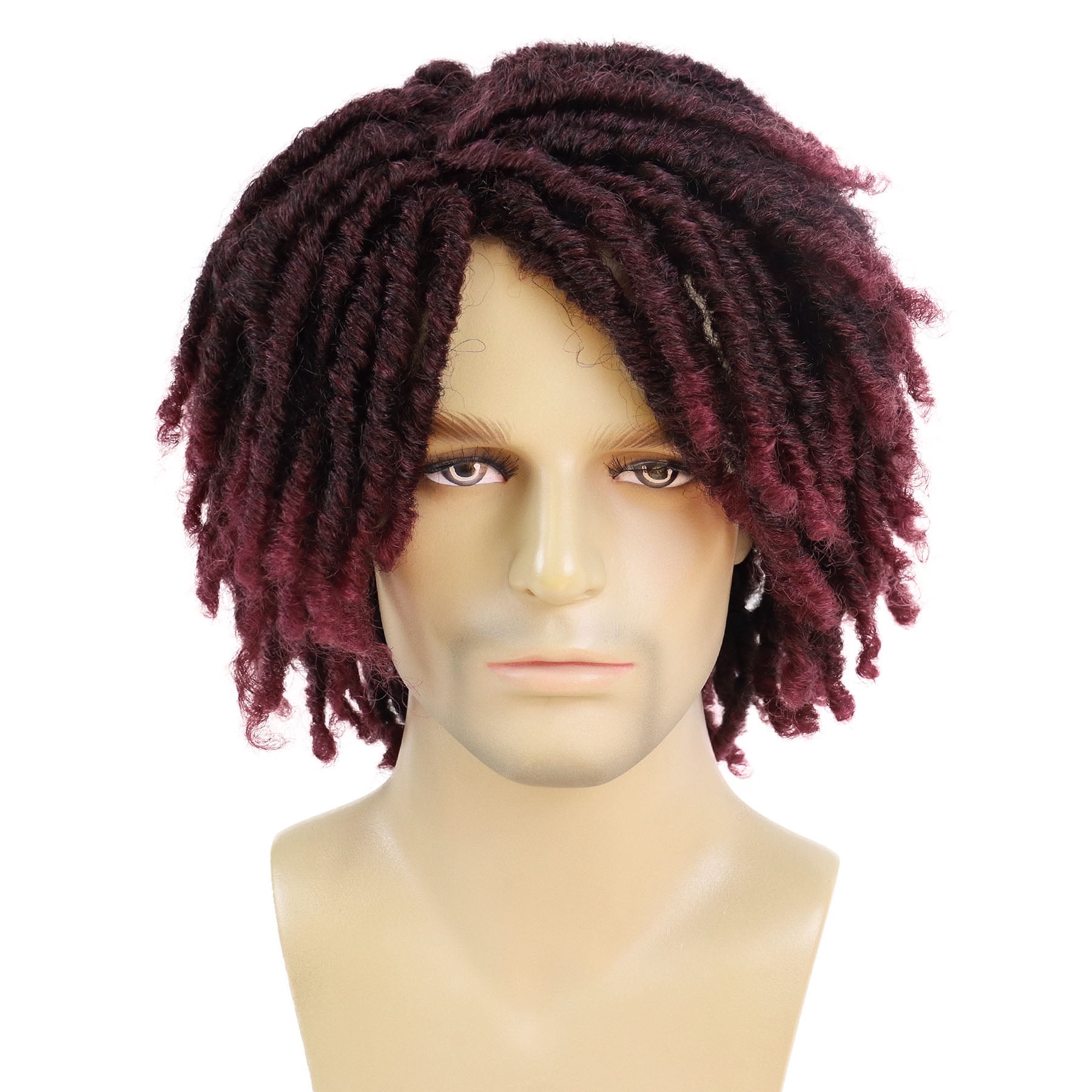 Short  Faux Locs Braided Wig for Man Black ColorTwist Hair Dreadlocks Wig Natural Synthetic Hair Wig with Bangs
