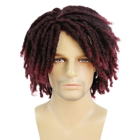 Short Faux Locs Braided Wig for Man Black ColorTwist Hair Dreadlocks Wig Natural Synthetic Hair Wig with Bangs