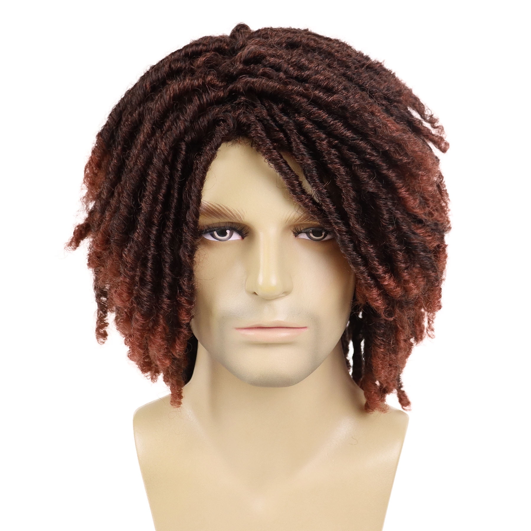 Short  Faux Locs Braided Wig for Man Black ColorTwist Hair Dreadlocks Wig Natural Synthetic Hair Wig with Bangs
