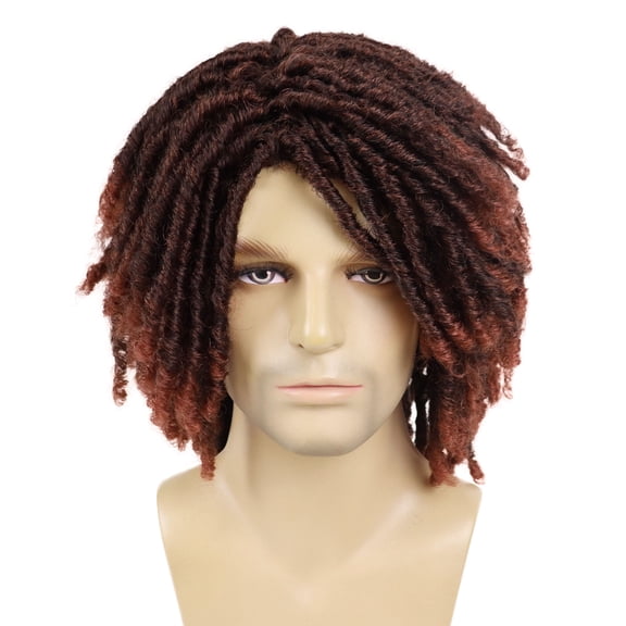 Short Faux Locs Braided Wig for Man Black ColorTwist Hair Dreadlocks Wig Natural Synthetic Hair Wig with Bangs