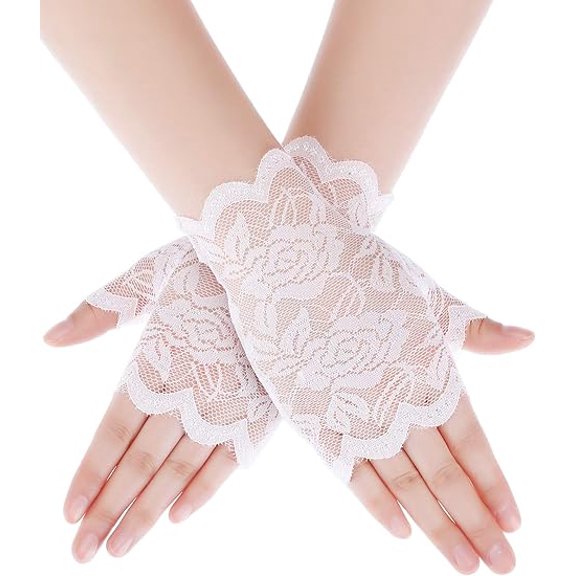 Short Fingerless Lace Gloves Tea Party Accessories for Women Short Bridal Floral Lace Gloves 80s Tea Party Gloves