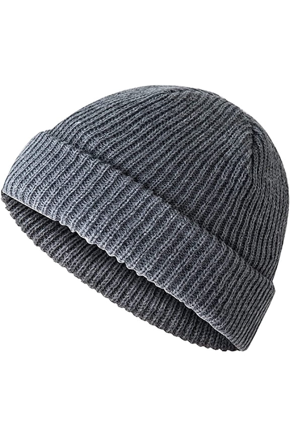 Short Fisherman Beanie for Men Women Warm Winter Hats Knit Cuffed Beanies Cap Acrylic Watch Hat Dark Gray F