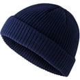thumbnail image 1 of Short Fisherman Beanie for Men Women Warm Winter Hats Knit Cuffed Beanies Cap Acrylic Watch Hat Navy F, 1 of 1