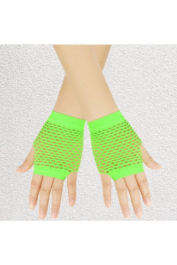Green Gloves Mittens for Women Men Short Fishnet Gloves Fingerless for Women Fish Net Mesh Goth 80s Scene Accessories