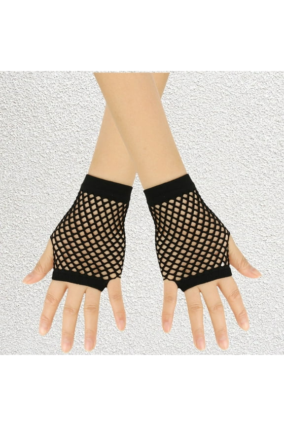 Black Gloves Mittens for Women Men Short Fishnet Gloves Fingerless for Women Fish Net Mesh Goth 80s Scene Accessories