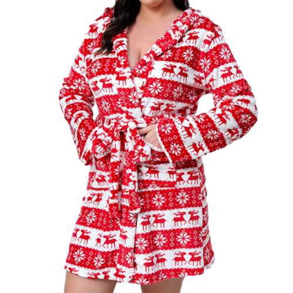Short Flannel Robe for Women Christmas Plus Size Bathrobe Fashion Kimono Fleece Plush Cozy Terry Cloth Robes, Red, XXXL