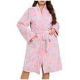 thumbnail image 1 of Short Flannel Robe for Women Fashion Plus Size Bathrobe Knee Length Kimono Fleece Plush Cozy Terry Cloth Robes, Pink, XXXXL, 1 of 5
