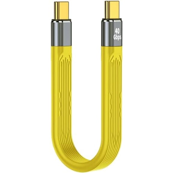 Short Flat USB C Charging Extension Cord, 5 Inch Yellow Type C Male to Male 100W Fast Charger Cable 40Gbps High Speed Data Transfer Adapter Compatible for iPhone15 Series