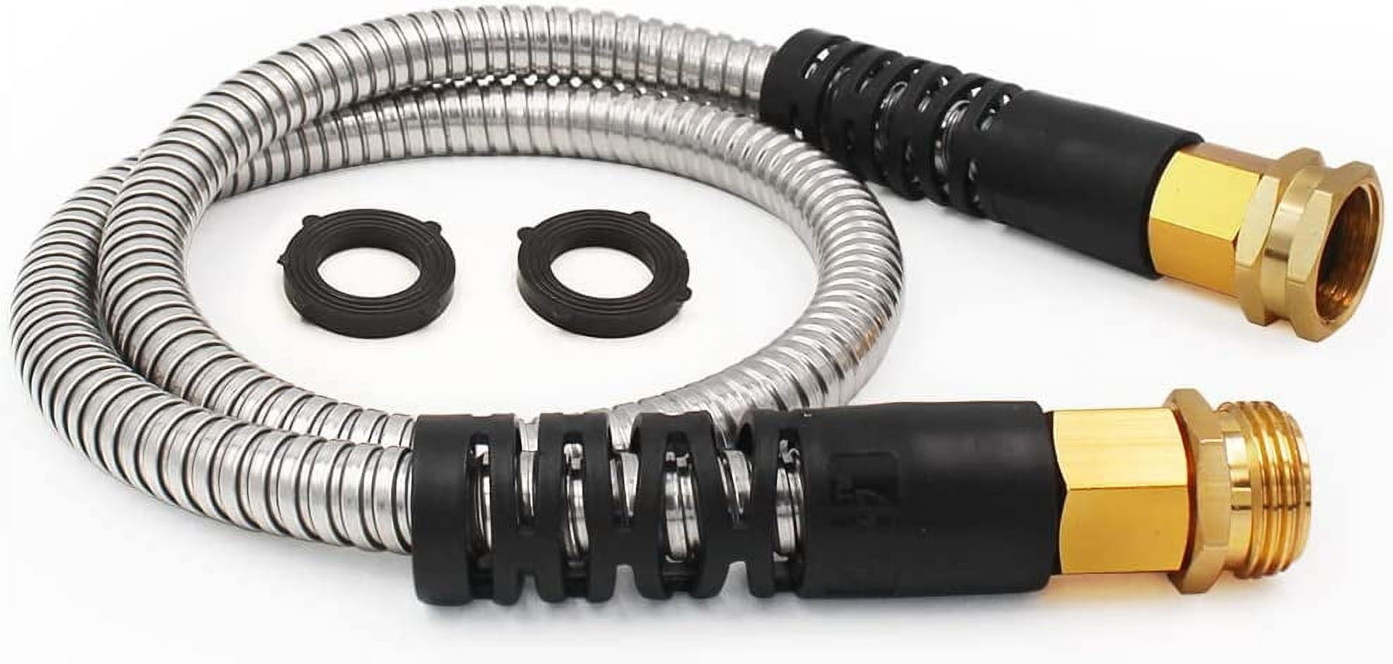Short Garden Hose 3 feet, Metal Leader Water Hose, Heavy Duty and Lightweight Stainless Steel Water Pipe for RV, Outdoor, Yard, Lawn, 3ft x 5/8", Female to Male