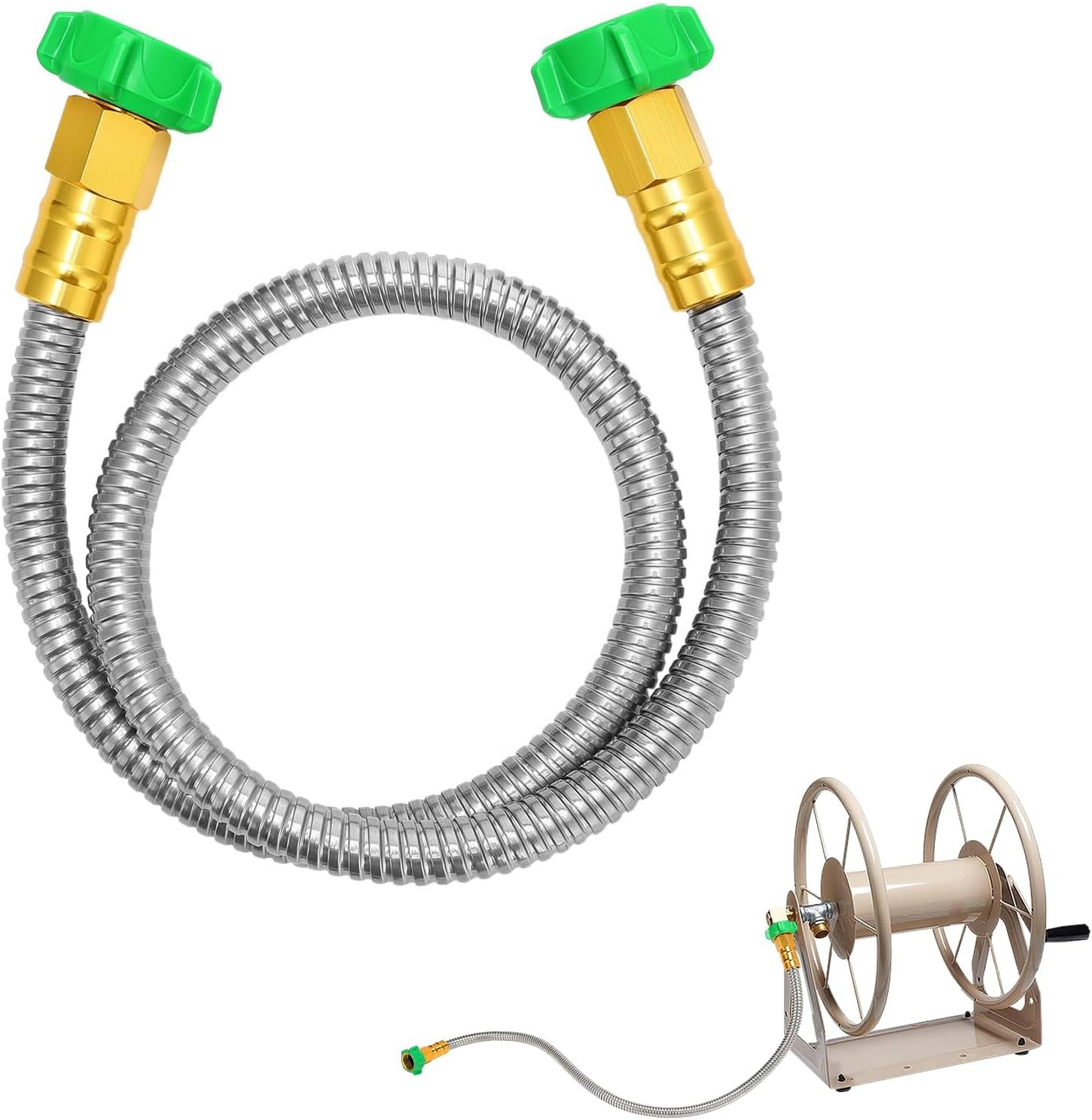 Short Garden Hose with Female to Female Connector, 3ft Metal Leakproof Leader Hose for Hose Reel, Heavy Duty 304 Stainless Steel Flexible Hose for Outdoor Garden Watering Car Pet Cleaning